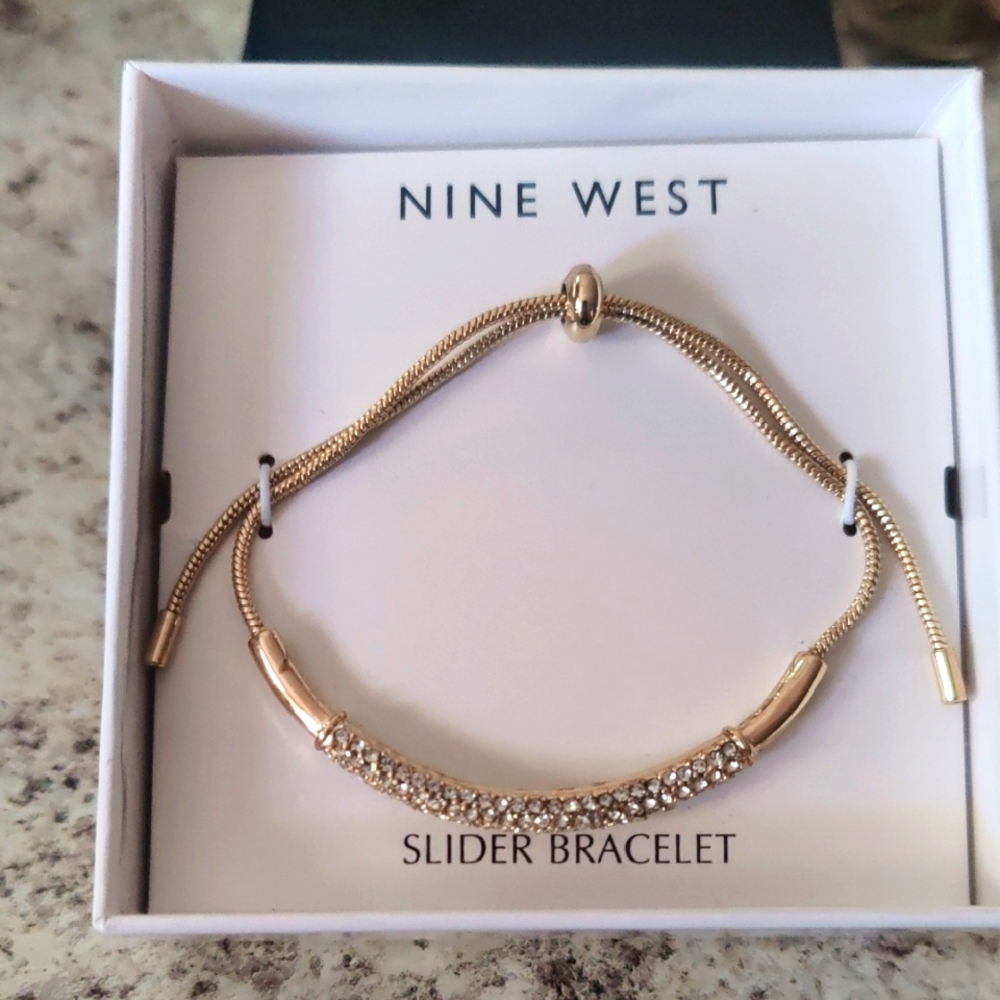 Nine West Gold Tone Rhinestone Slider Bracelet
